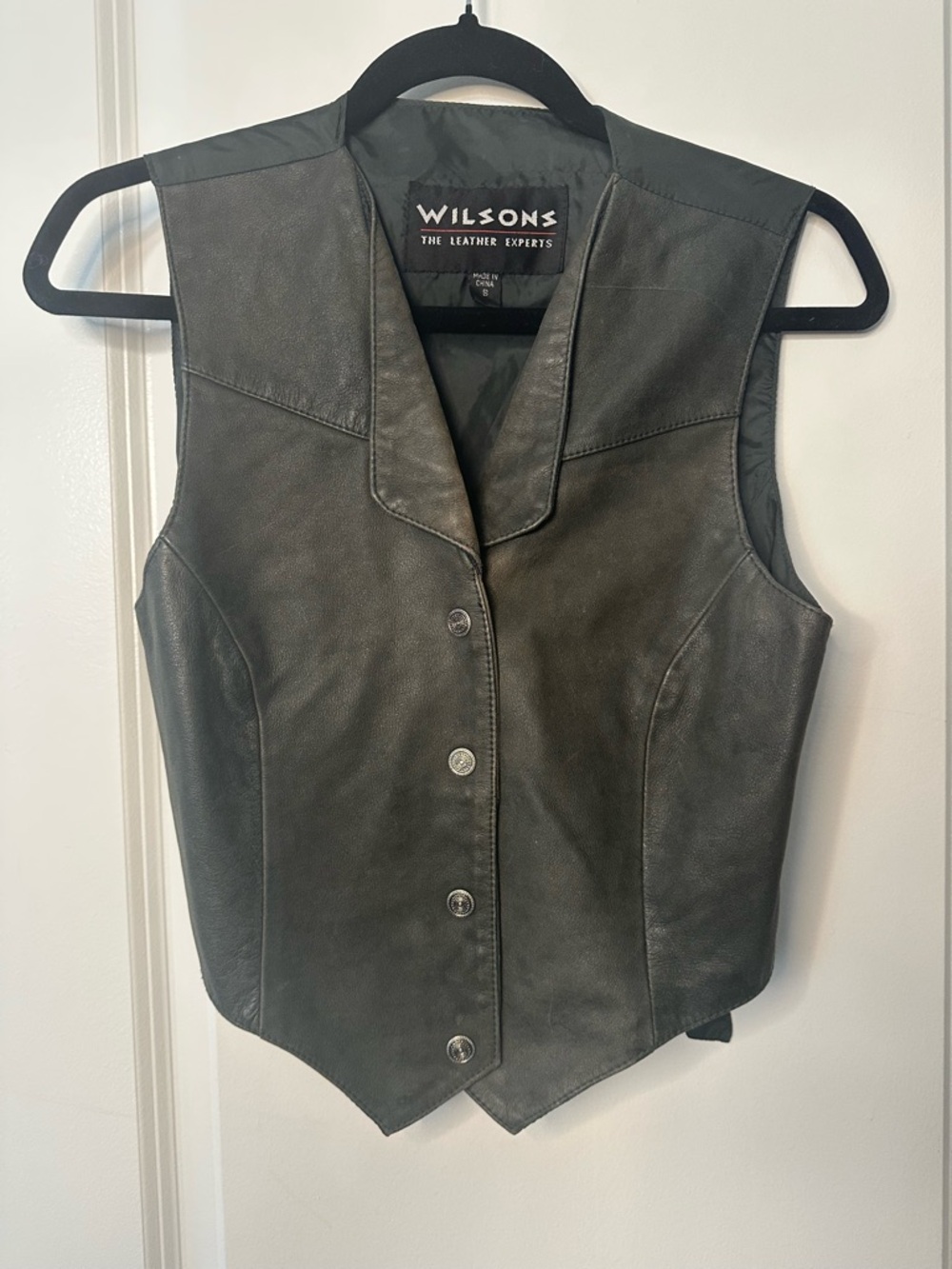 Wilson Black Leather Women's Button-Front Vest